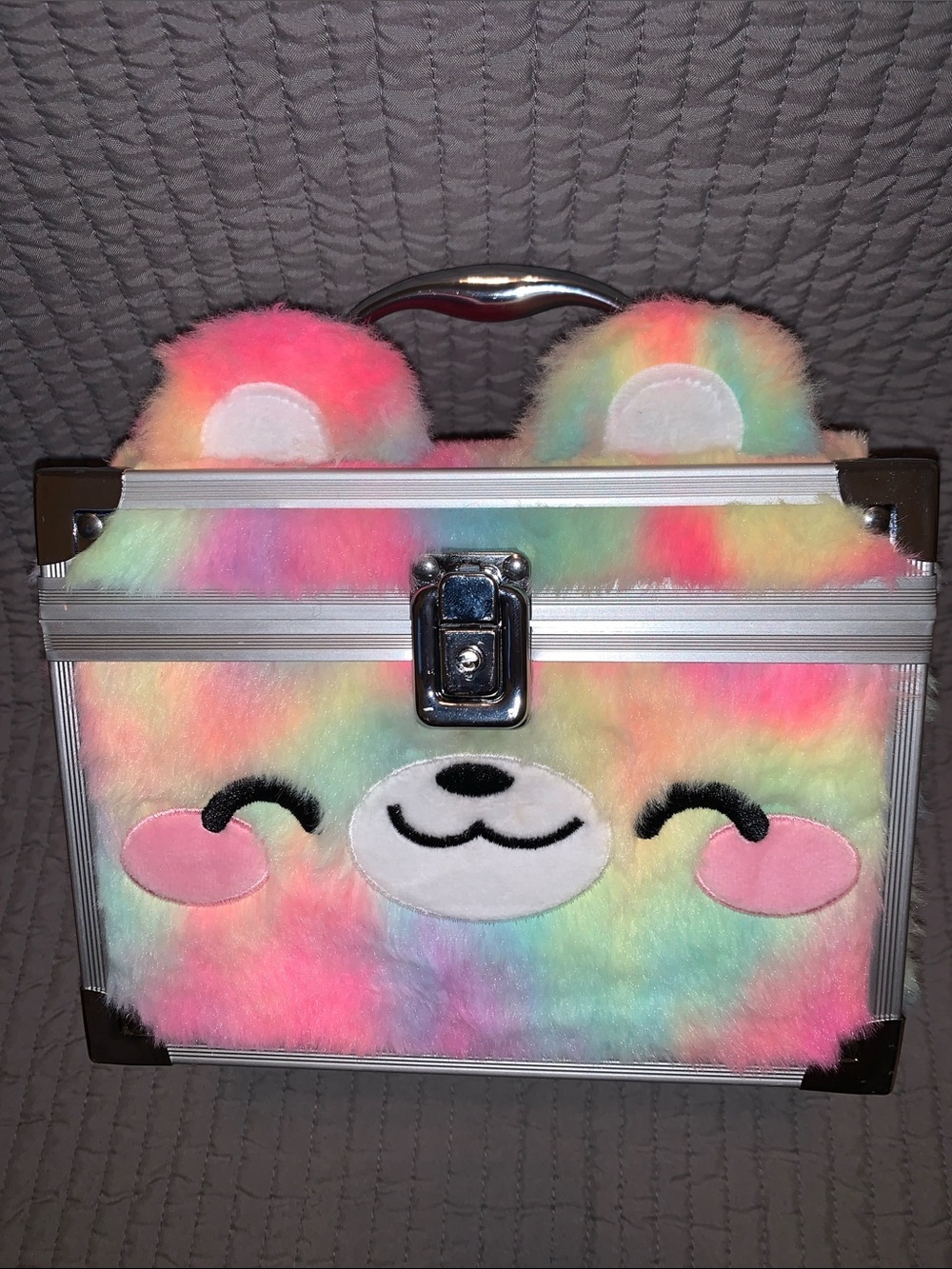 Childrens Storage Box Cute Fury Fuzzy Animal Smiley Face Metal NEW